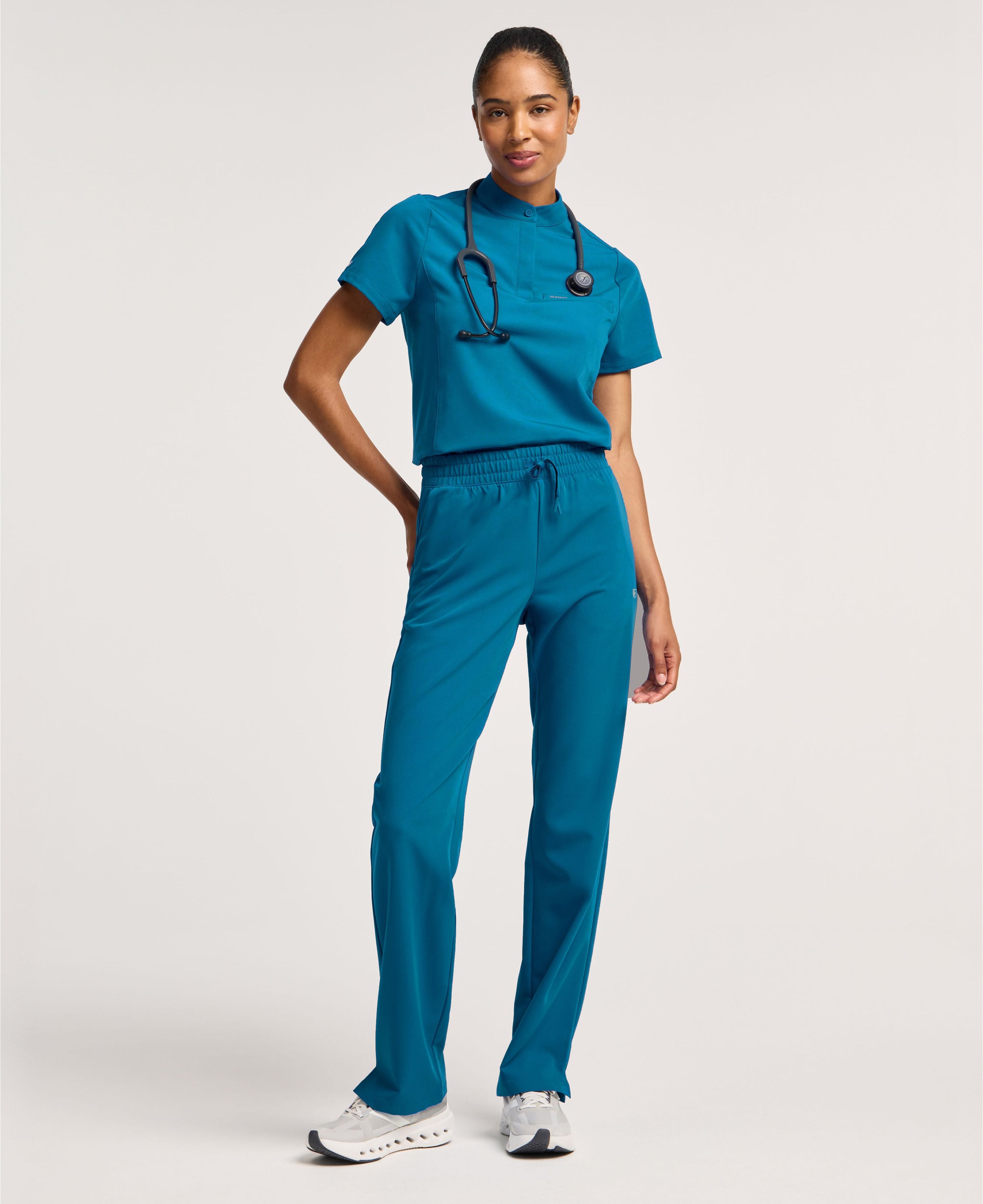 Jaanuu Kerr High Waisted Scrub Pant in Caribbean Blue, product photo 1 of 6
