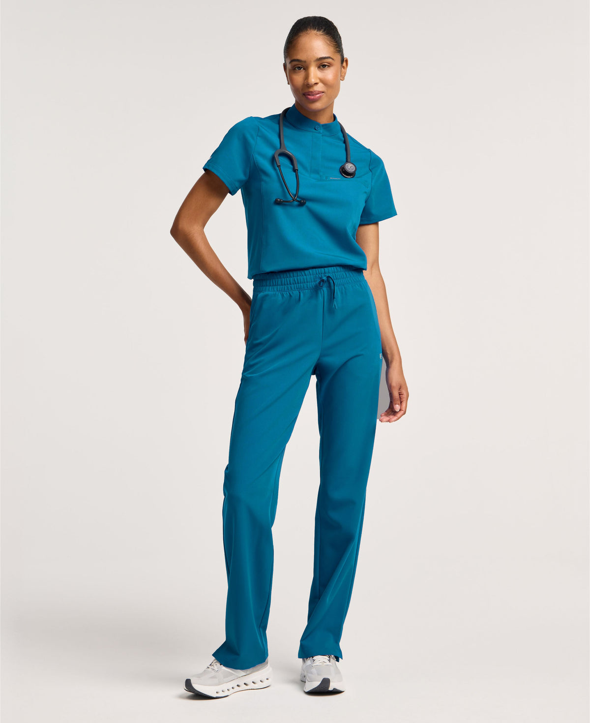 Jaanuu Kerr High Waisted Scrub Pant in Caribbean Blue, product photo 1 of 6