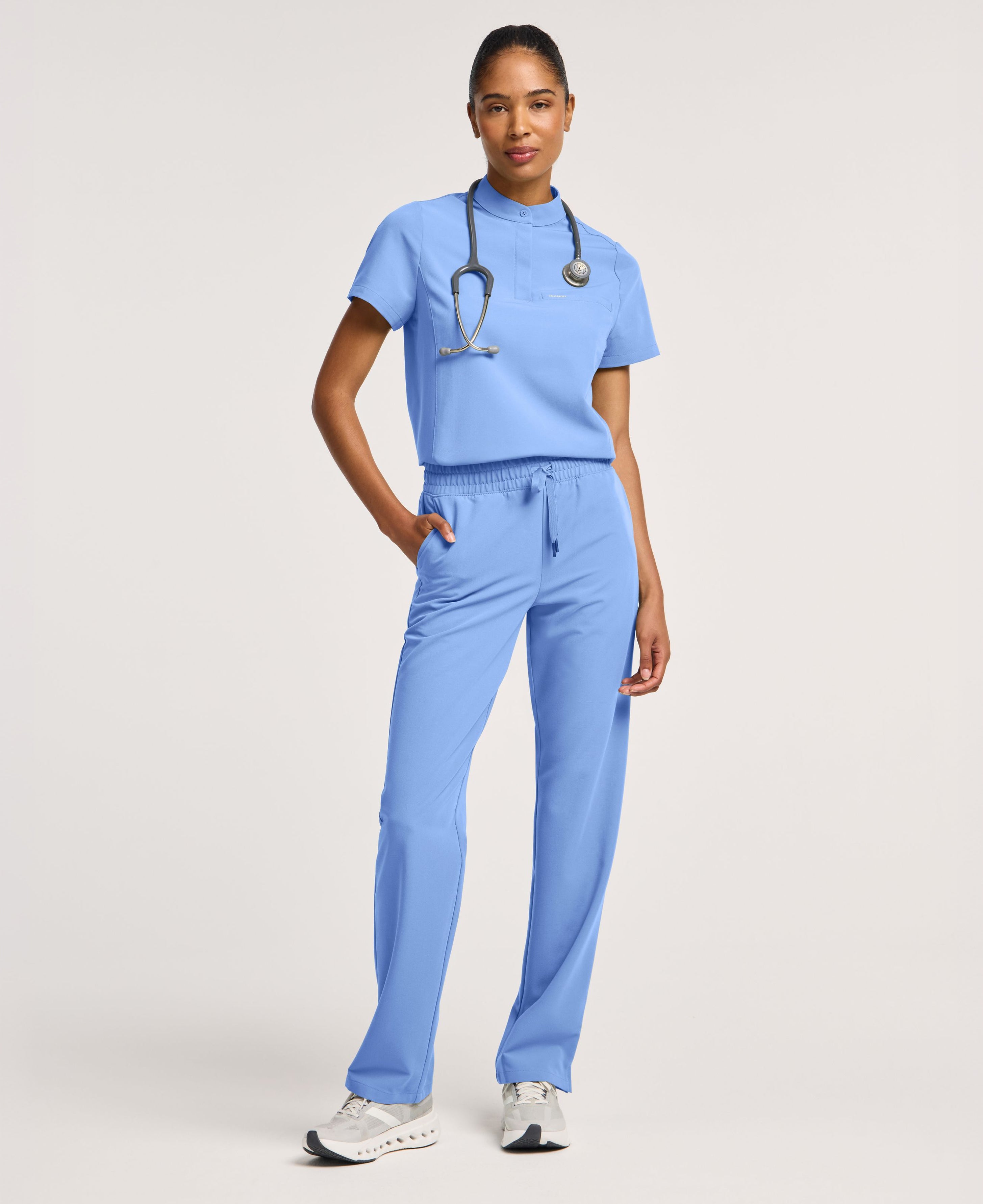 Jaanuu Kerr High Waisted Scrub Pant in Ceil Blue, product photo 3 of 6