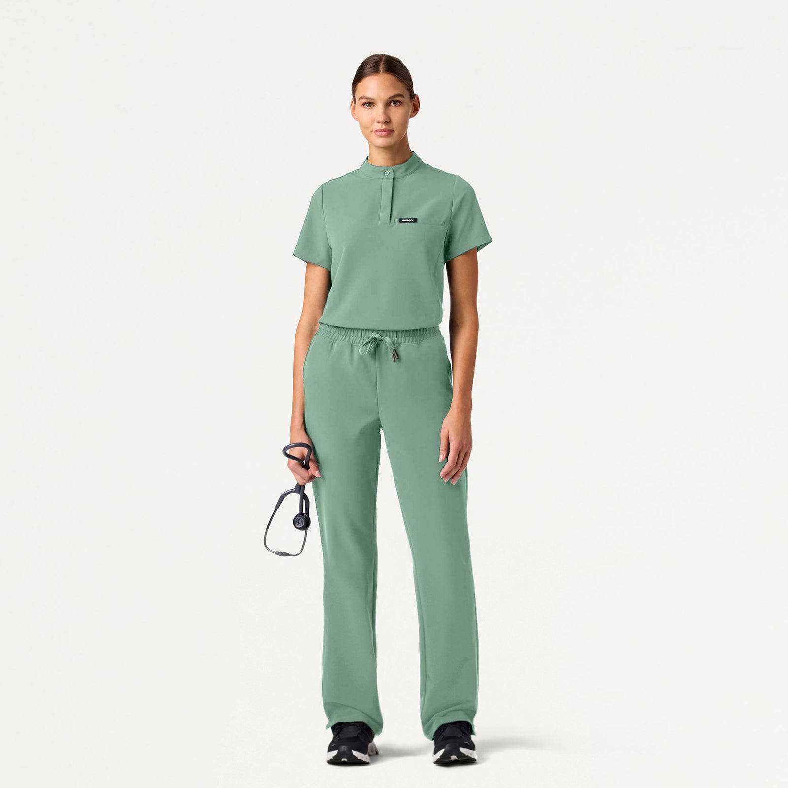 Savi Tuck-In Stand-Collar Scrub Top - Sage