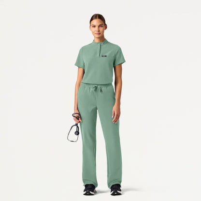 Savi Tuck-In Stand-Collar Scrub Top - Sage