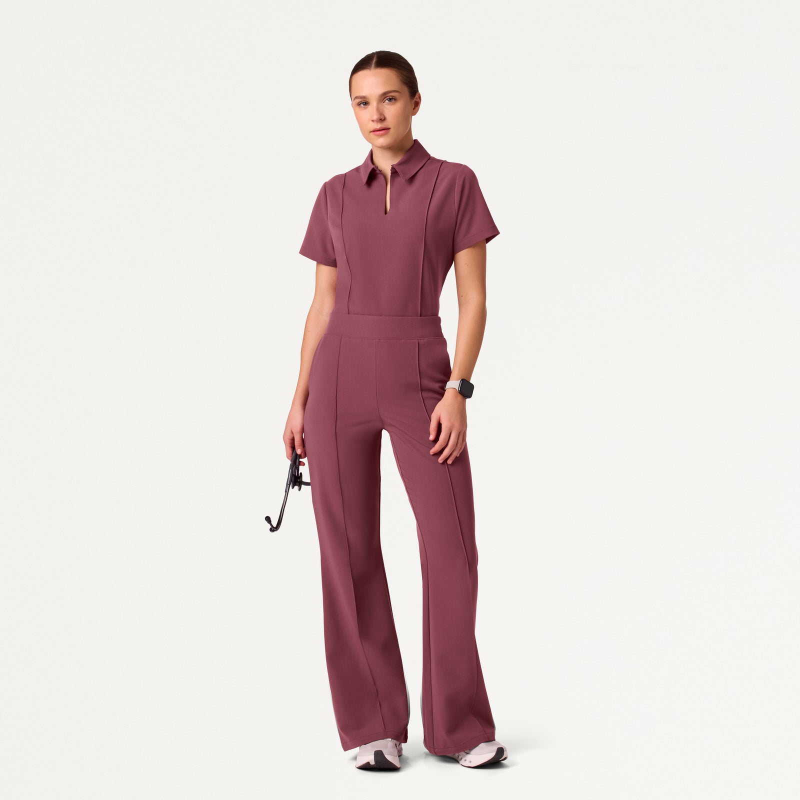 Kori Slim High Waisted Scrub Pant - Rosewood