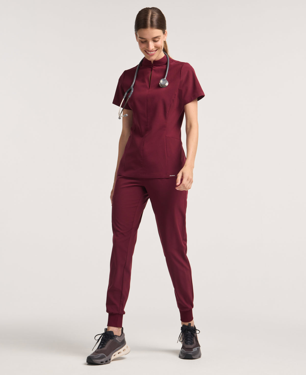Jaanuu Arden Slim Scrub Jogger in Burgundy, product photo 2 of 6