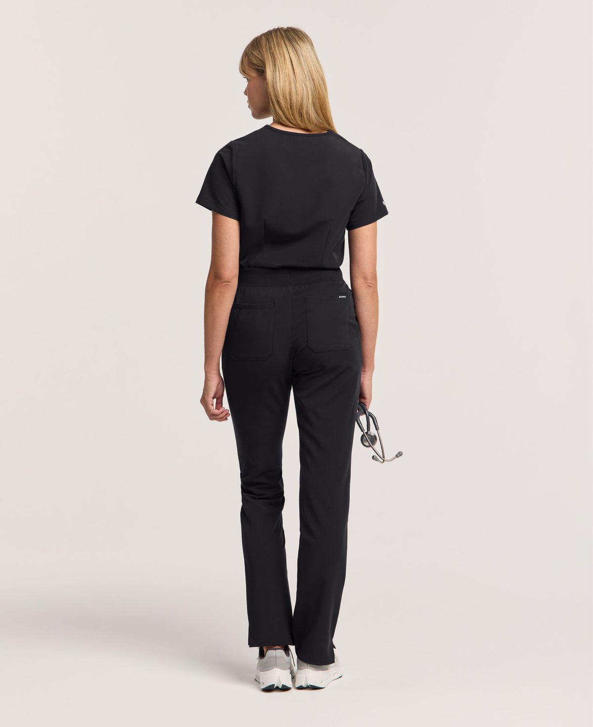 Jaanuu Xenos Slim Knit-Waist Scrub Pant in Black, product photo 6 of 6