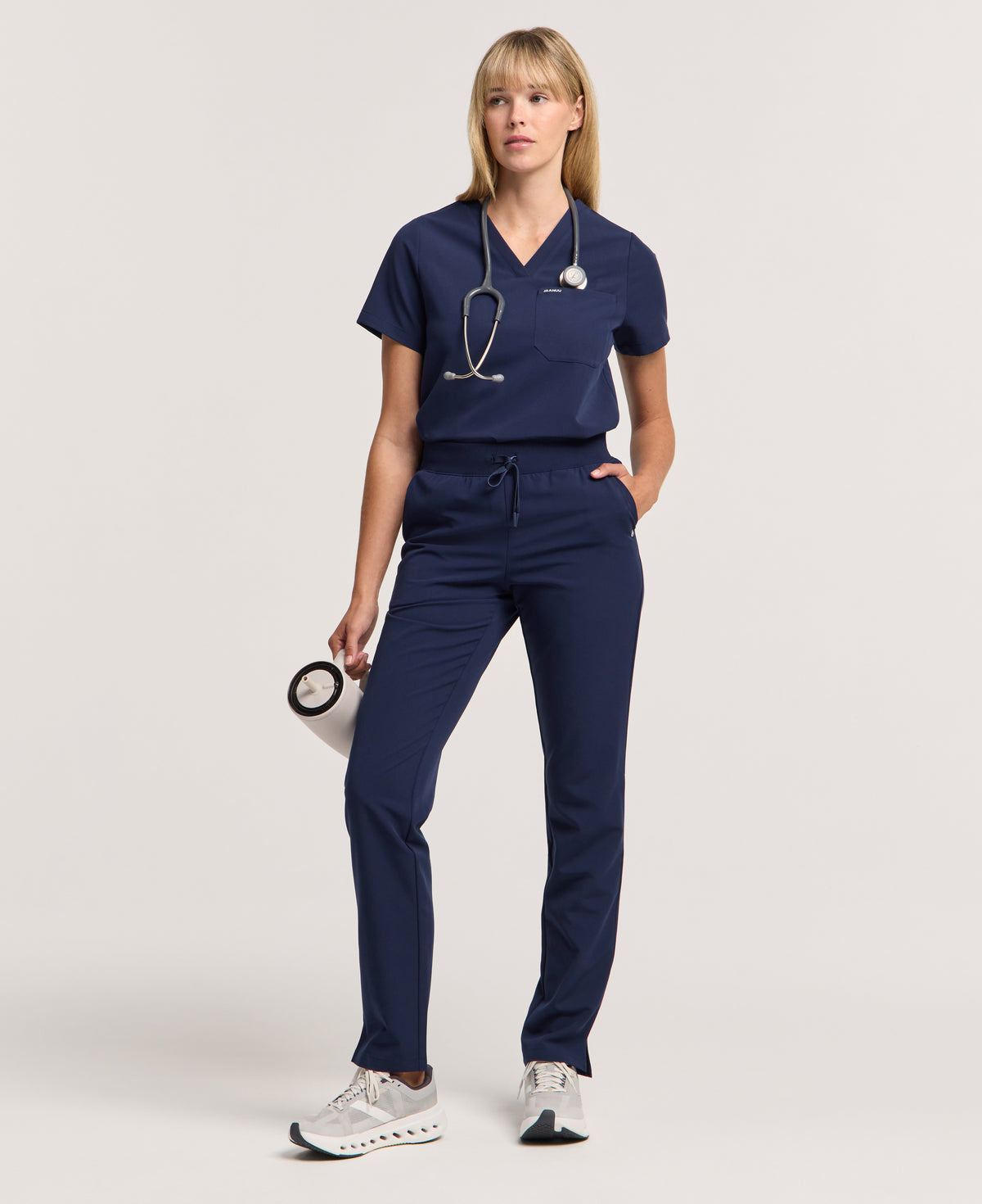 Jaanuu Xenos Slim Knit-Waist Scrub Pant in Midnight Navy, product photo 1 of 6