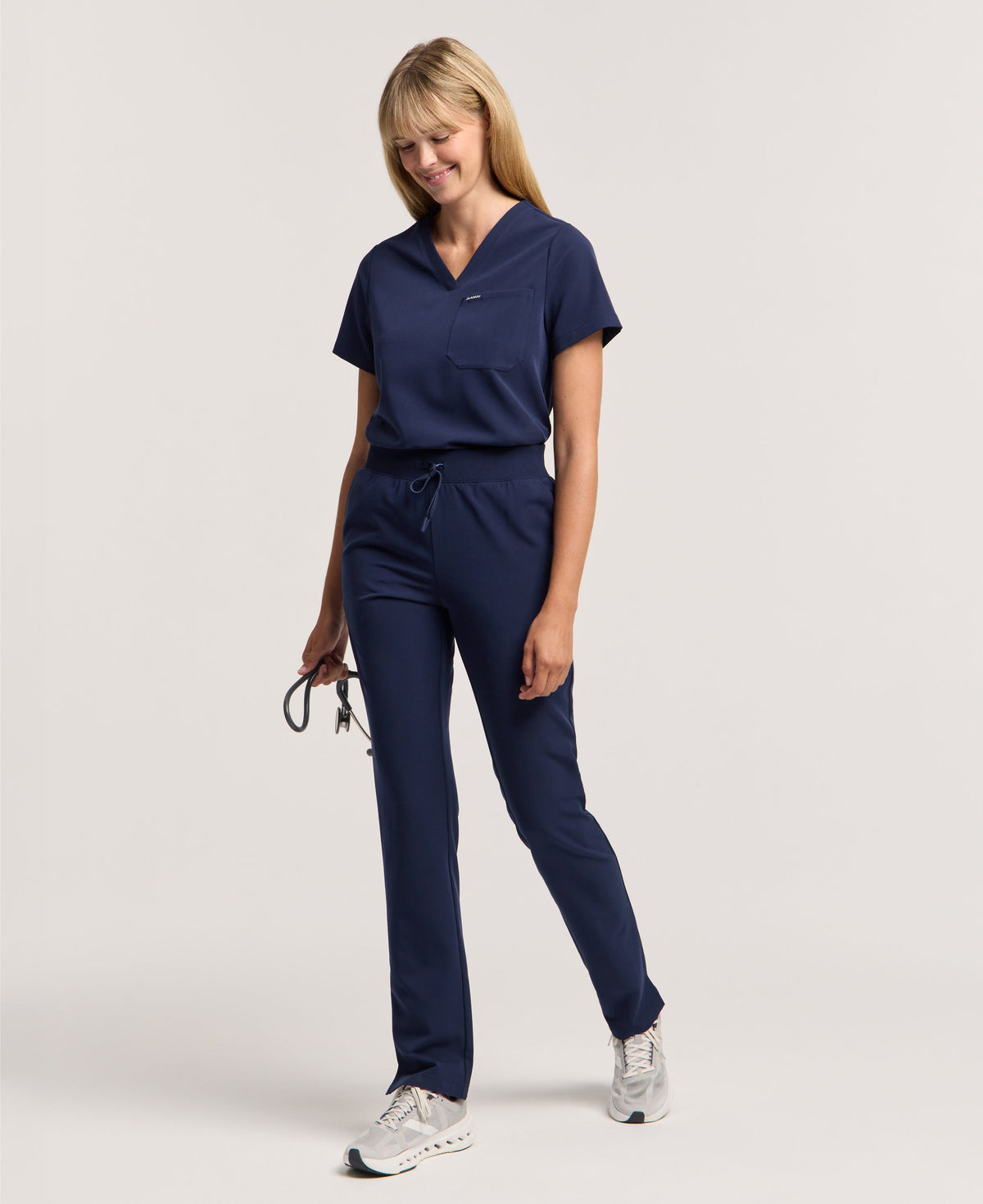 Jaanuu Xenos Slim Knit-Waist Scrub Pant in Midnight Navy, product photo 3 of 6
