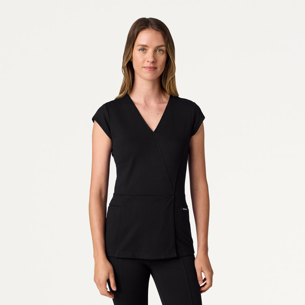 Isla Mock-Wrap UltraSOFT™ Scrub Top - Black – JAANUU