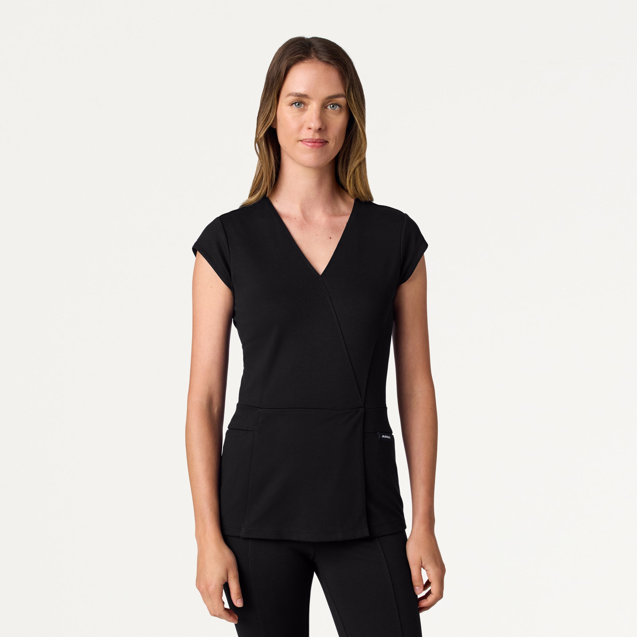 Isla Mock-Wrap UltraSOFT Scrub Top - Black