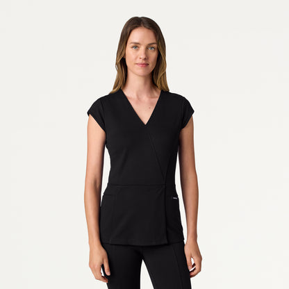 Isla Mock-Wrap UltraSOFT Scrub Top - Black