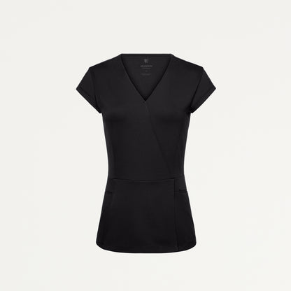 Isla Mock-Wrap UltraSOFT Scrub Top - Black