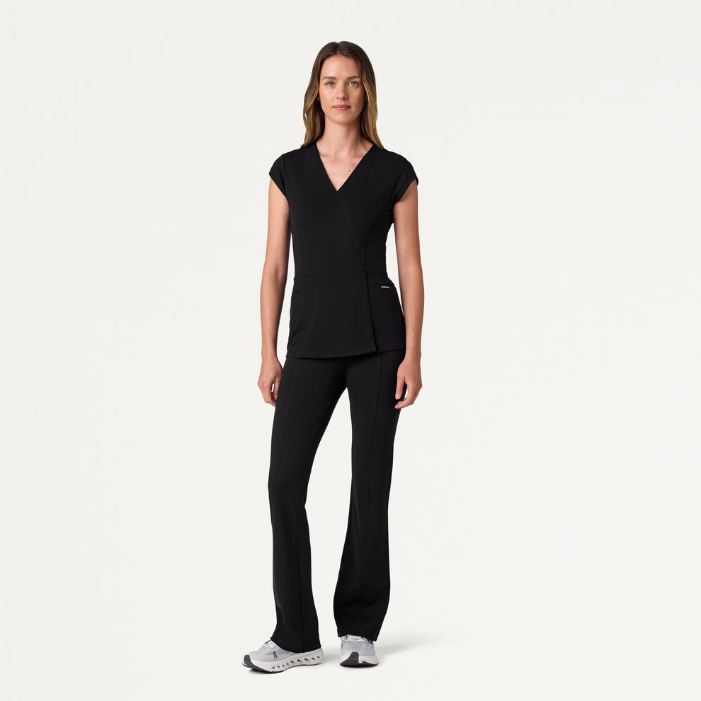 Isla Mock-Wrap UltraSOFT™ Scrub Top - Black – JAANUU