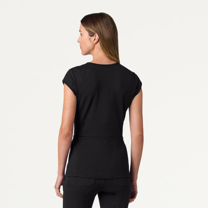 Isla Mock-Wrap UltraSOFT Scrub Top - Black