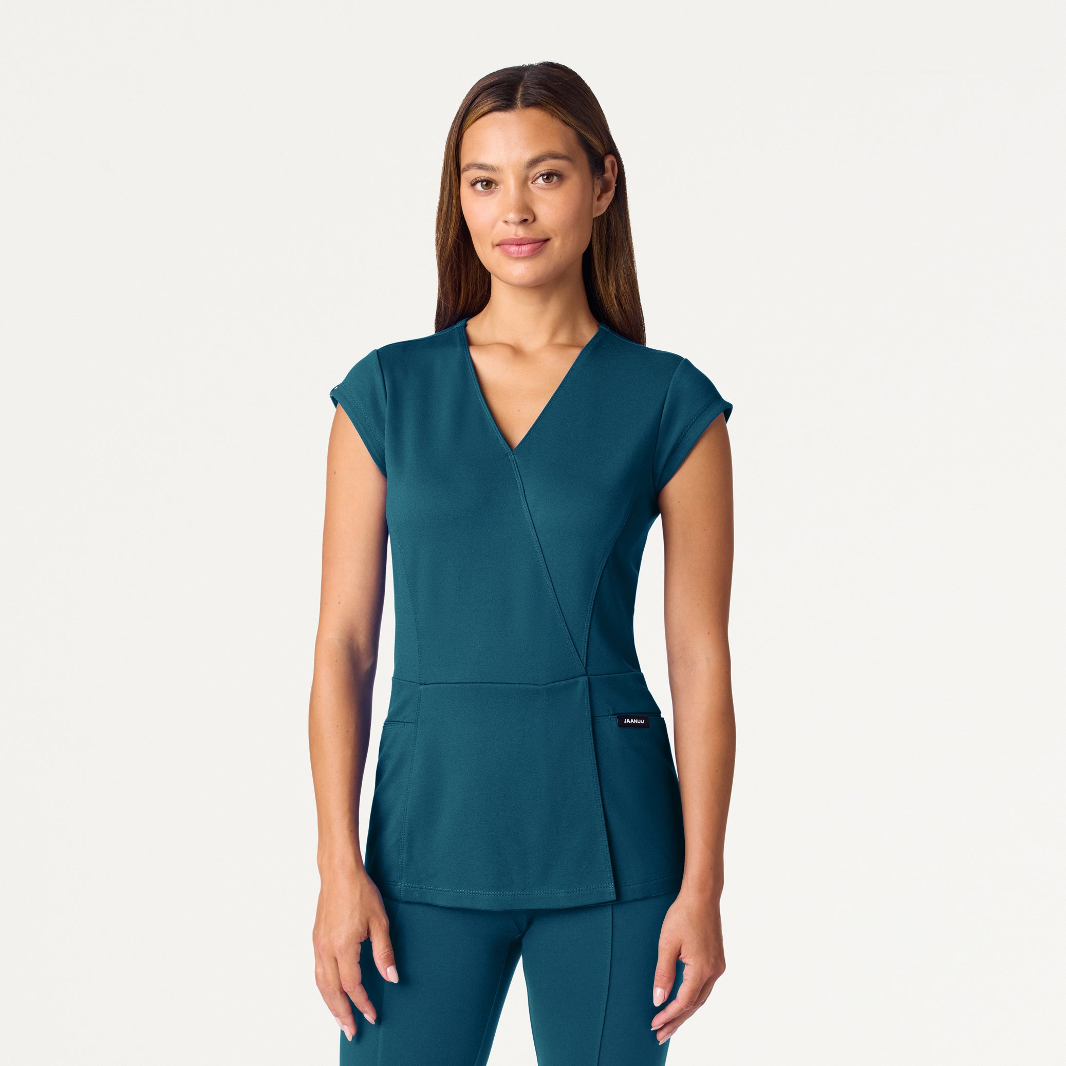 Isla Mock-Wrap UltraSOFT Scrub Top - Caribbean Blue