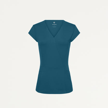 Isla Mock-Wrap UltraSOFT Scrub Top - Caribbean Blue