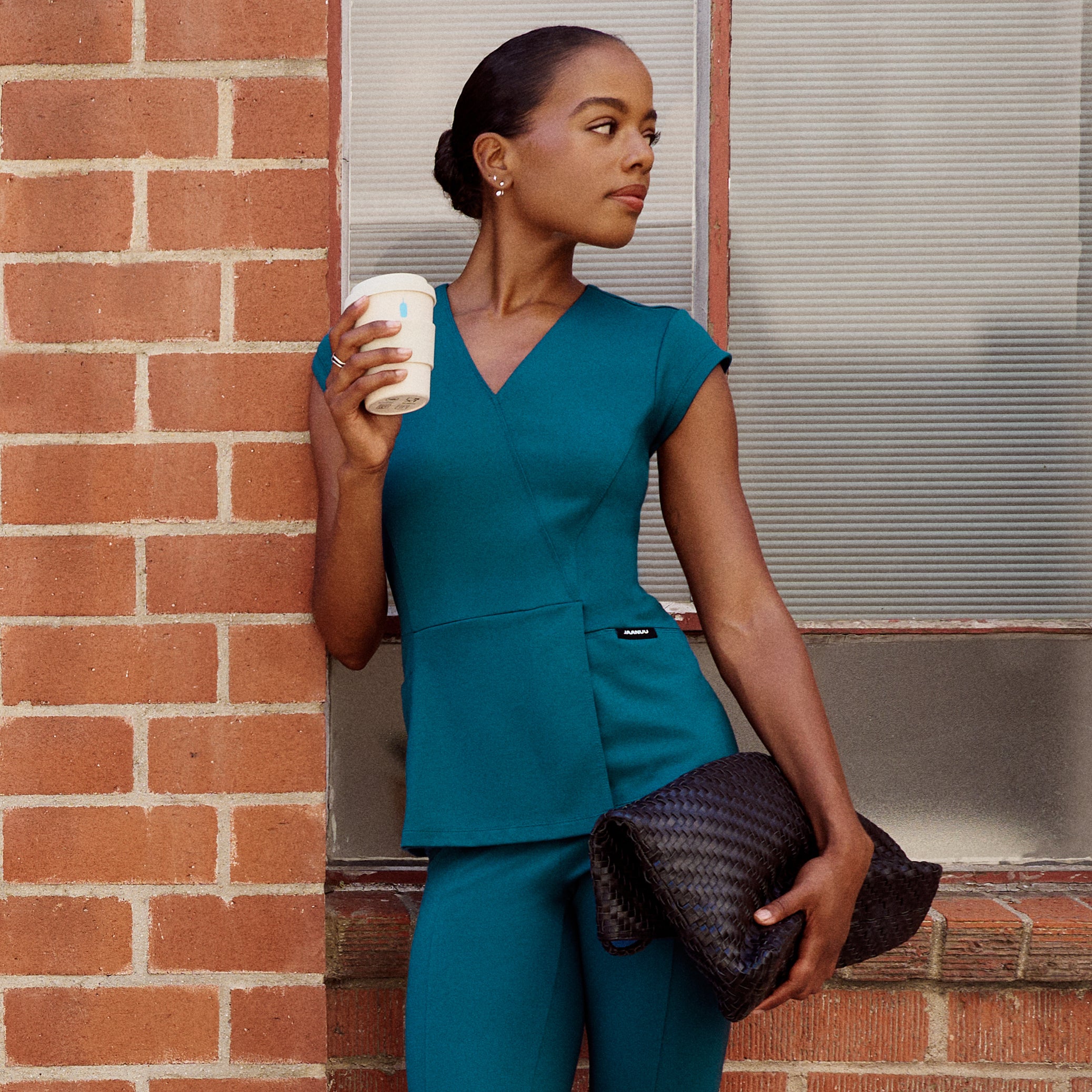 Isla Mock-Wrap UltraSOFT Scrub Top - Caribbean Blue