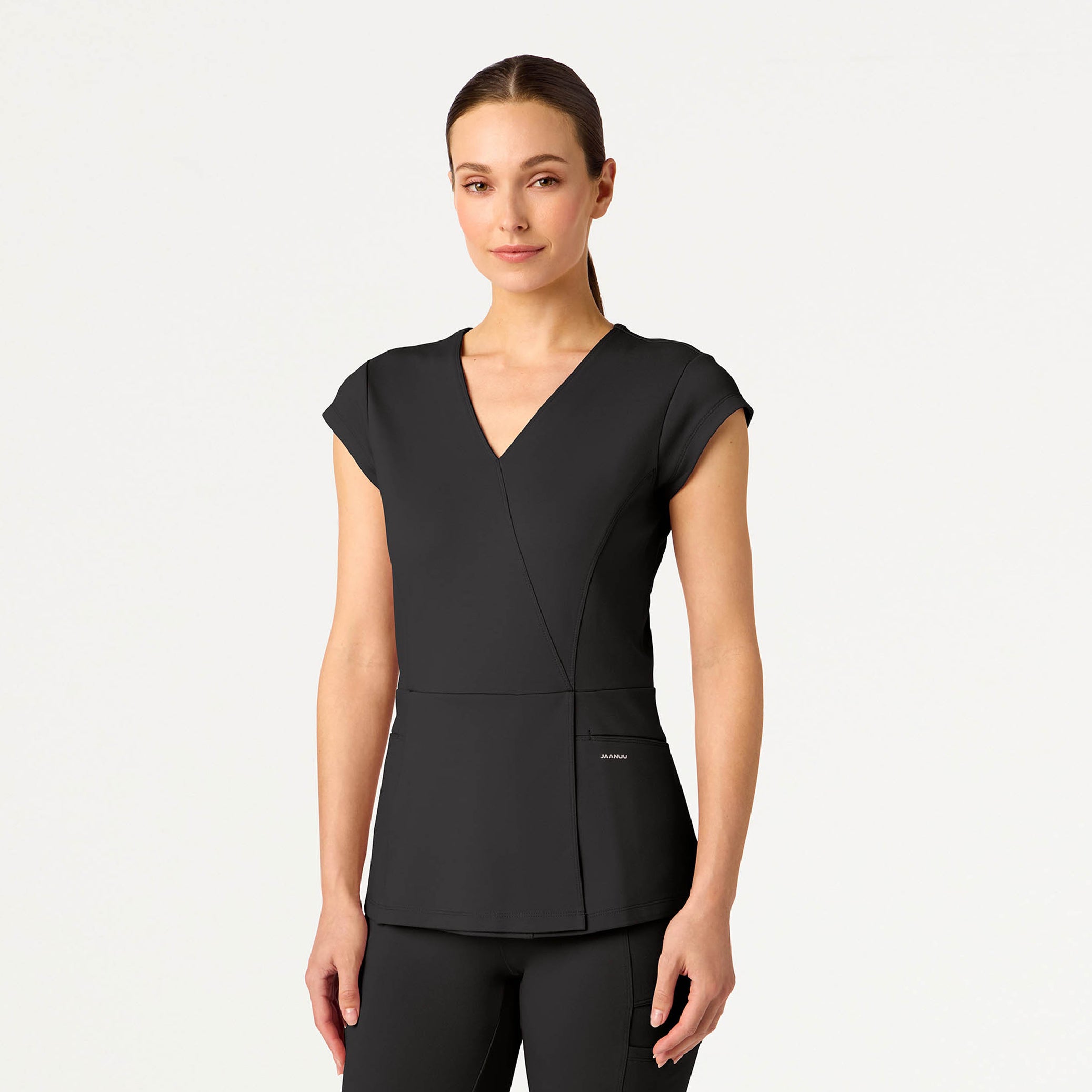 Isla Mock-Wrap Scrub Top - Charcoal