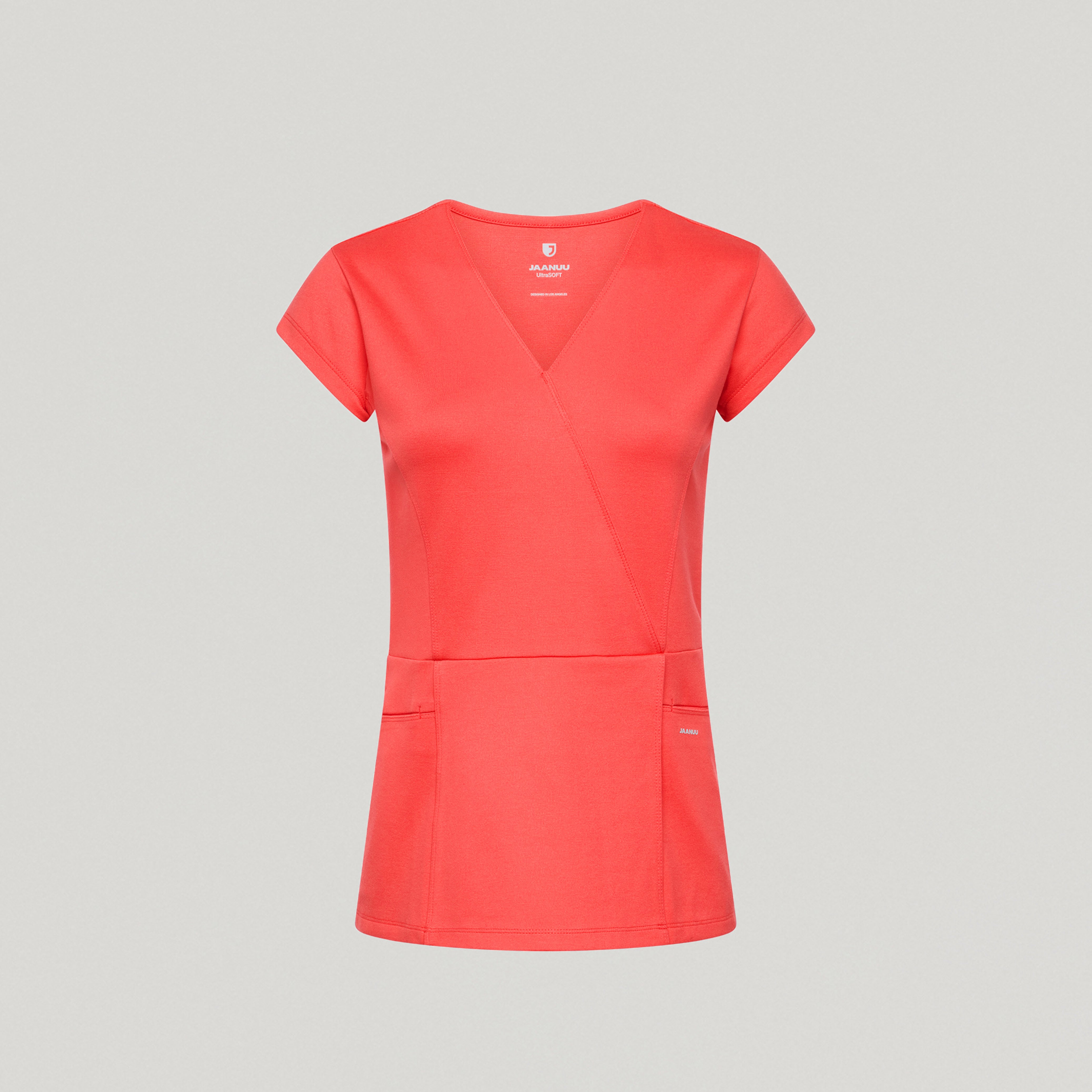 Isla Mock-Wrap UltraSOFT™ Scrub Top - Coral