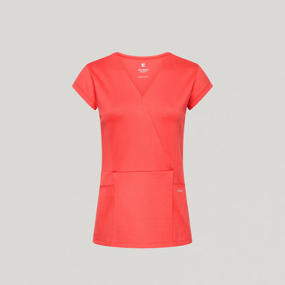 Isla Mock-Wrap UltraSOFT™ Scrub Top - Coral