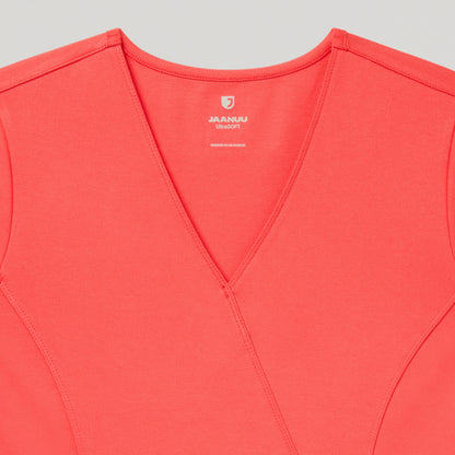 Isla Mock-Wrap UltraSOFT™ Scrub Top - Coral