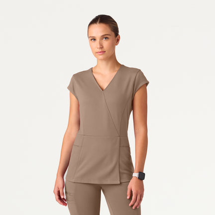 Isla Mock-Wrap Scrub Top - Mocha