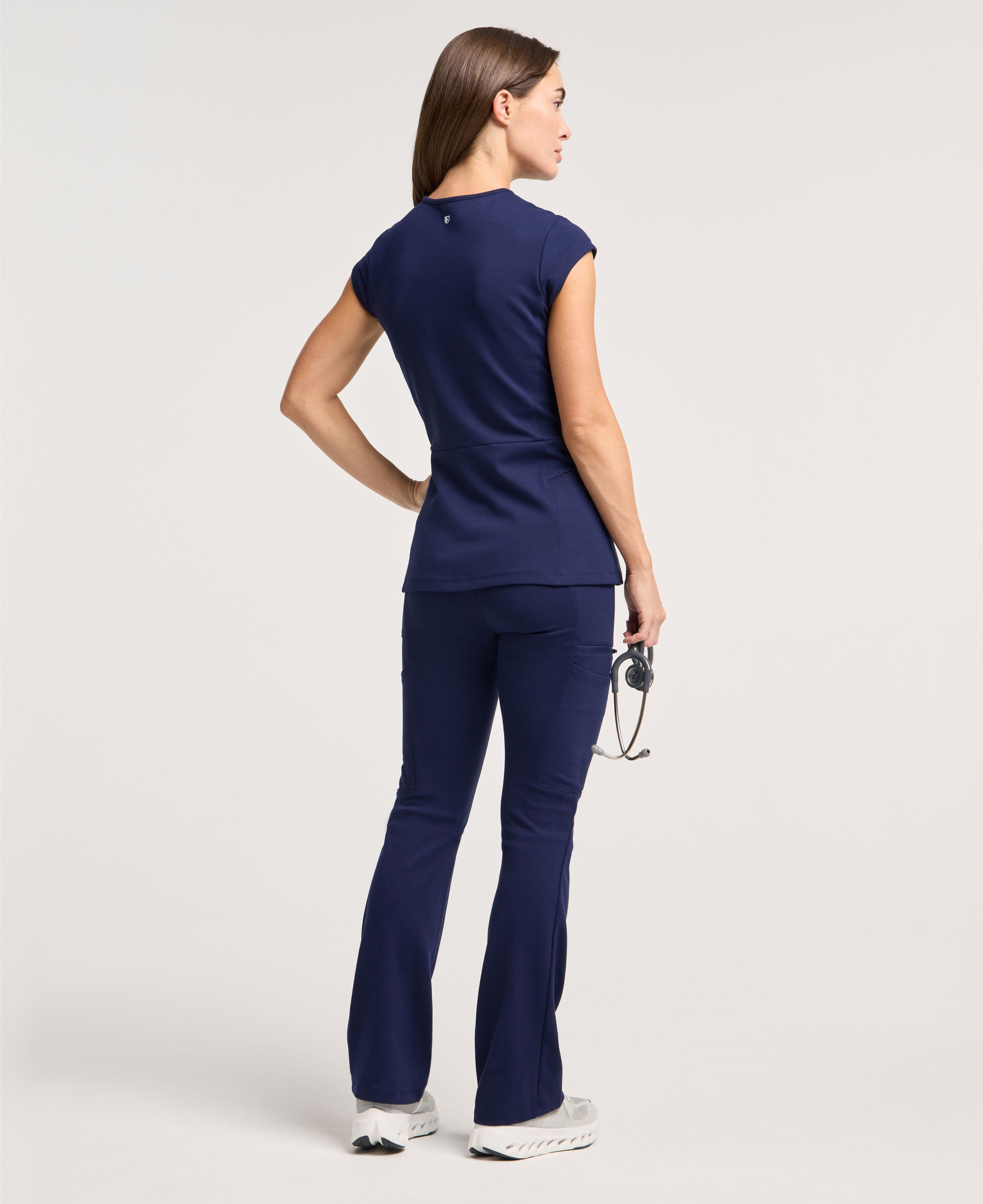 Jaanuu Isla Mock-Wrap Scrub Top in Midnight Navy, product photo 6 of 6