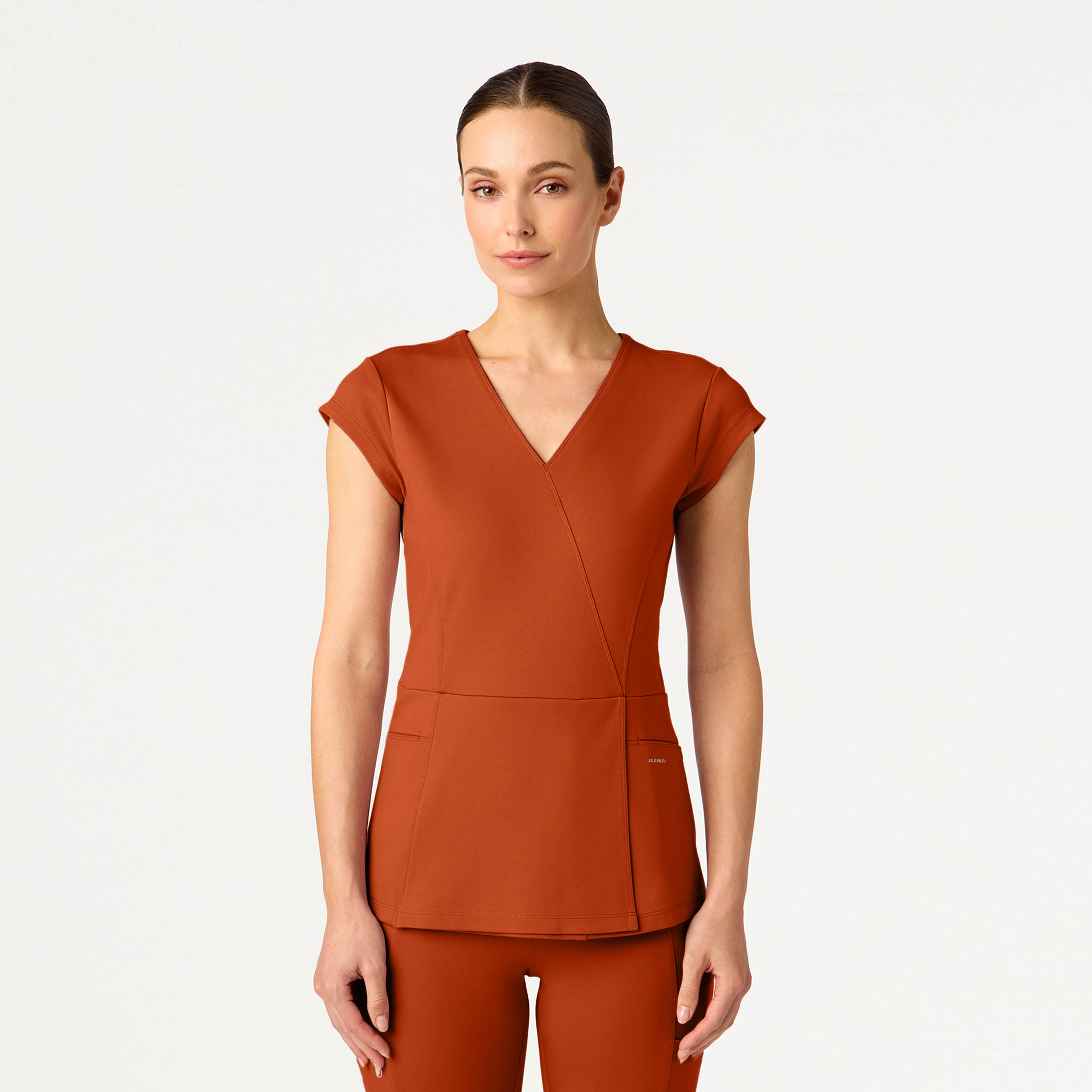 Isla Mock-Wrap Scrub Top - Sienna