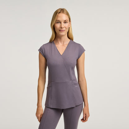 Isla Mock-Wrap Scrub Top - Titanium