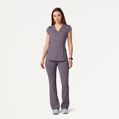 Isla Mock-Wrap UltraSOFT Scrub Top - Titanium