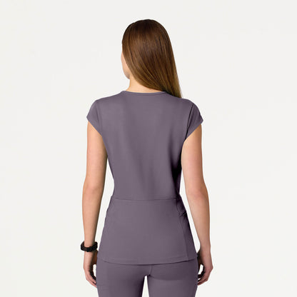 Isla Mock-Wrap UltraSOFT Scrub Top - Titanium