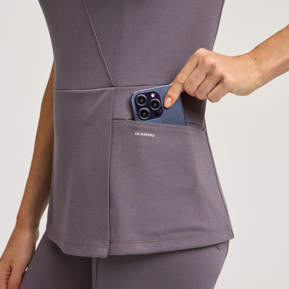 Isla Mock-Wrap Scrub Top - Titanium