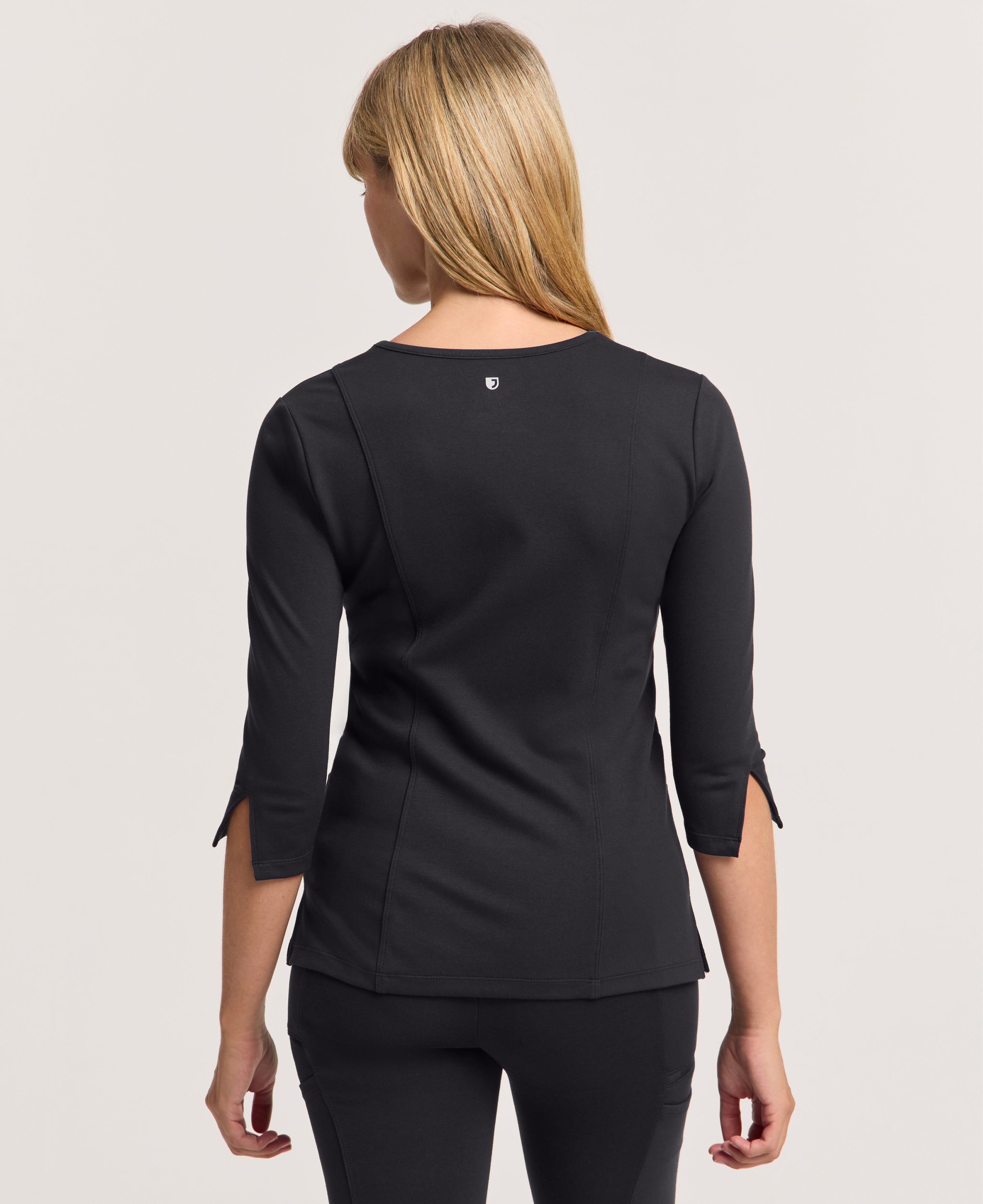 Jaanuu Zoe Slim 3/4-Sleeve Scrub Top in Black, product photo 5 of 6