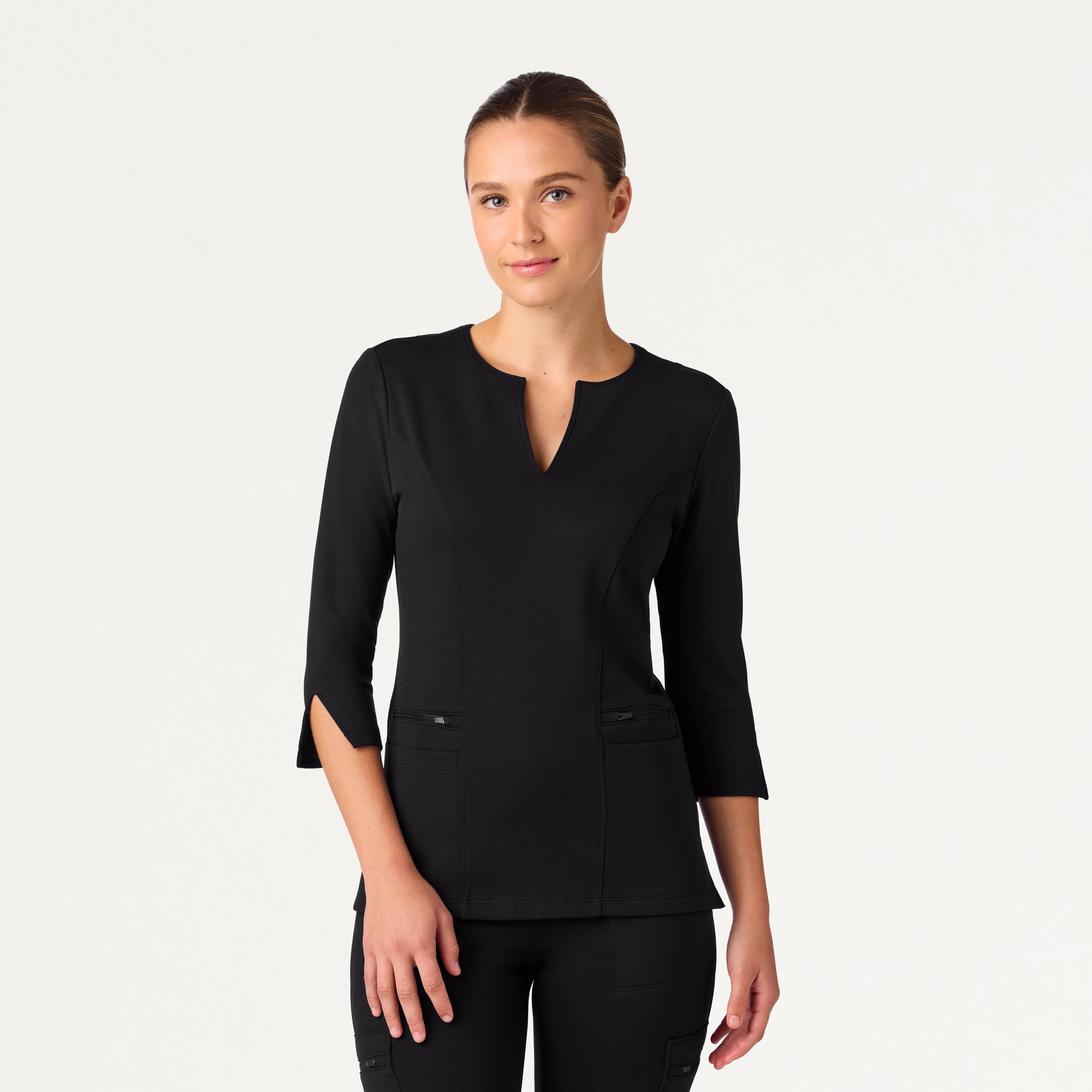 Zoe Slim 3/4-Sleeve ULTRAsoft Scrub Top - Black