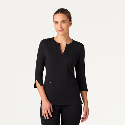 Zoe Slim 3/4-Sleeve ULTRAsoft Scrub Top - Black