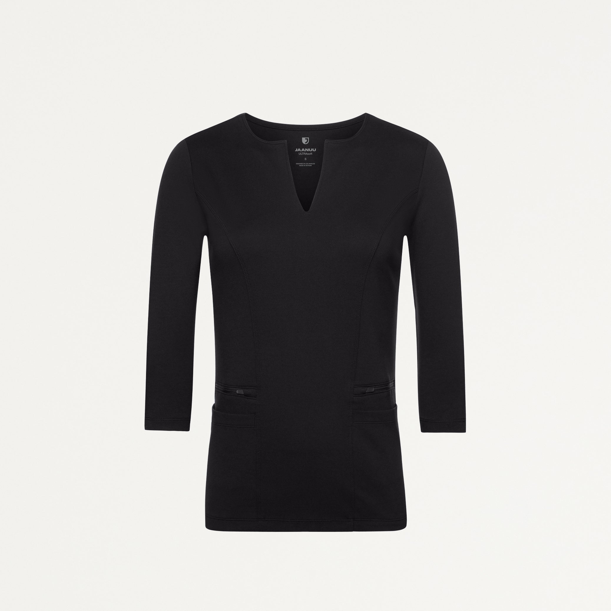 Zoe Slim 3/4-Sleeve ULTRAsoft Scrub Top - Black