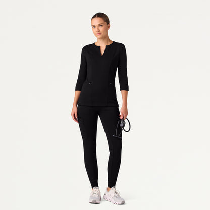 Zoe Slim 3/4-Sleeve ULTRAsoft Scrub Top - Black