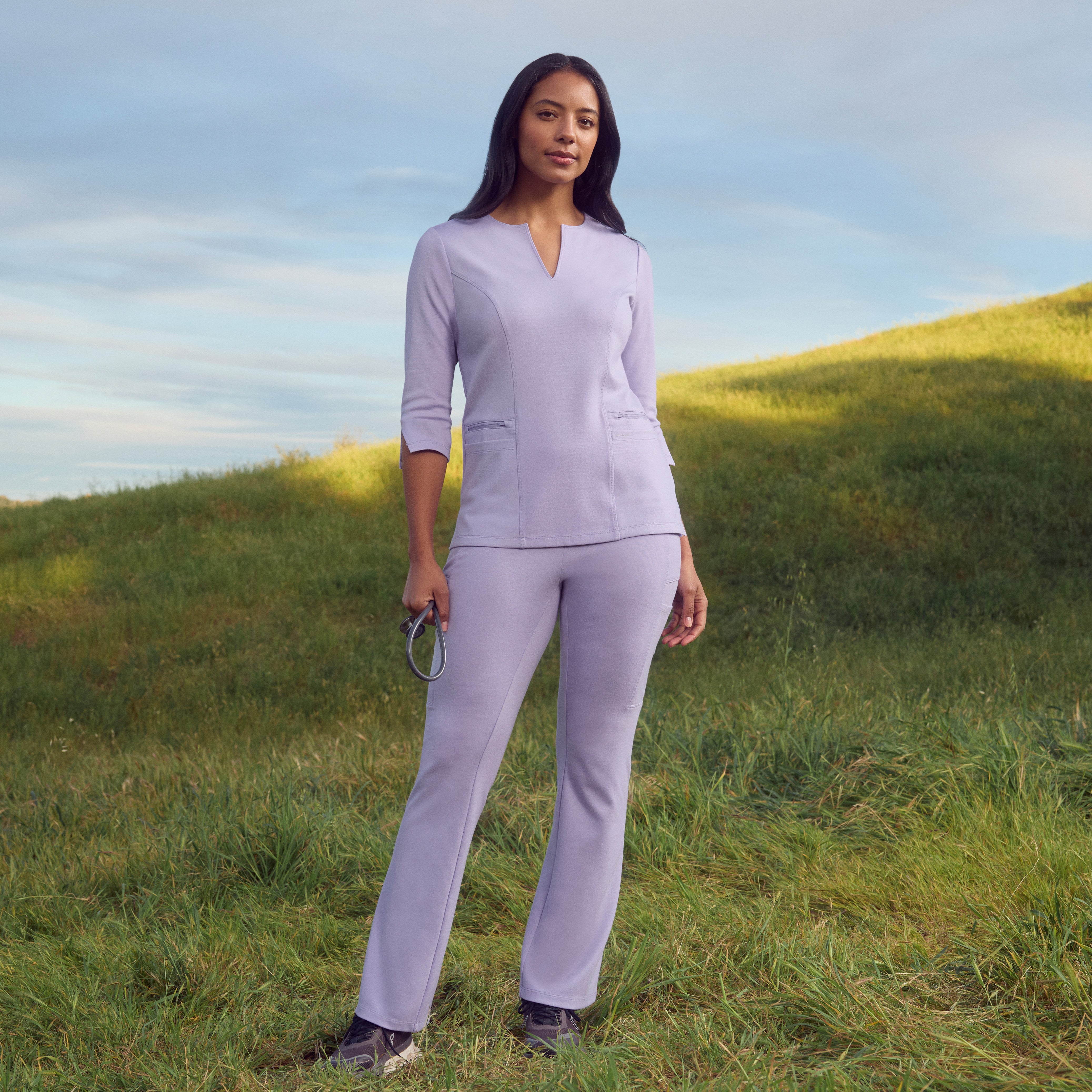 Zoe Slim 3/4-Sleeve UltraSOFT™ Scrub Top - Lavender