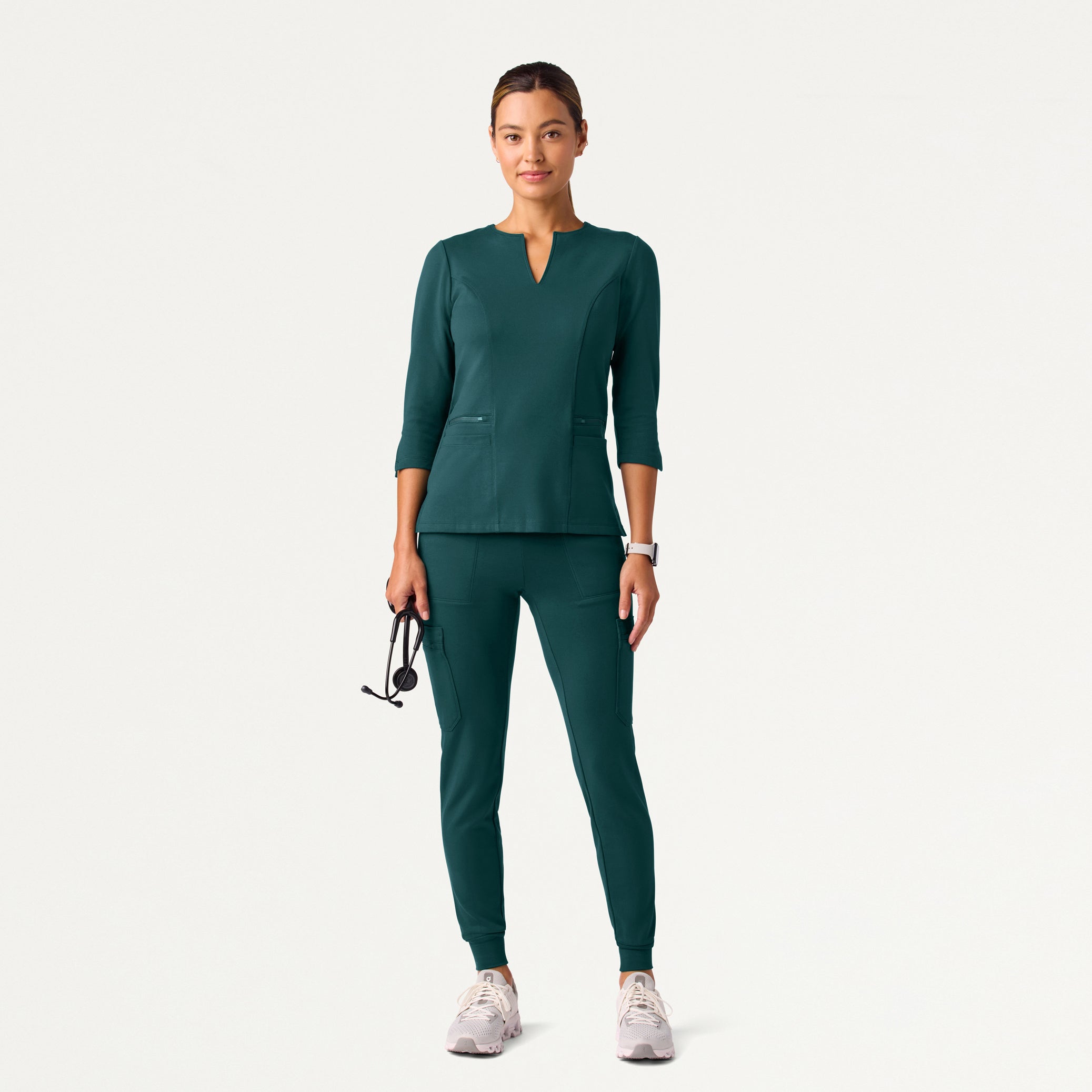 Zoe Slim 3/4-Sleeve UltraSOFT™ Scrub Top - Midnight Green
