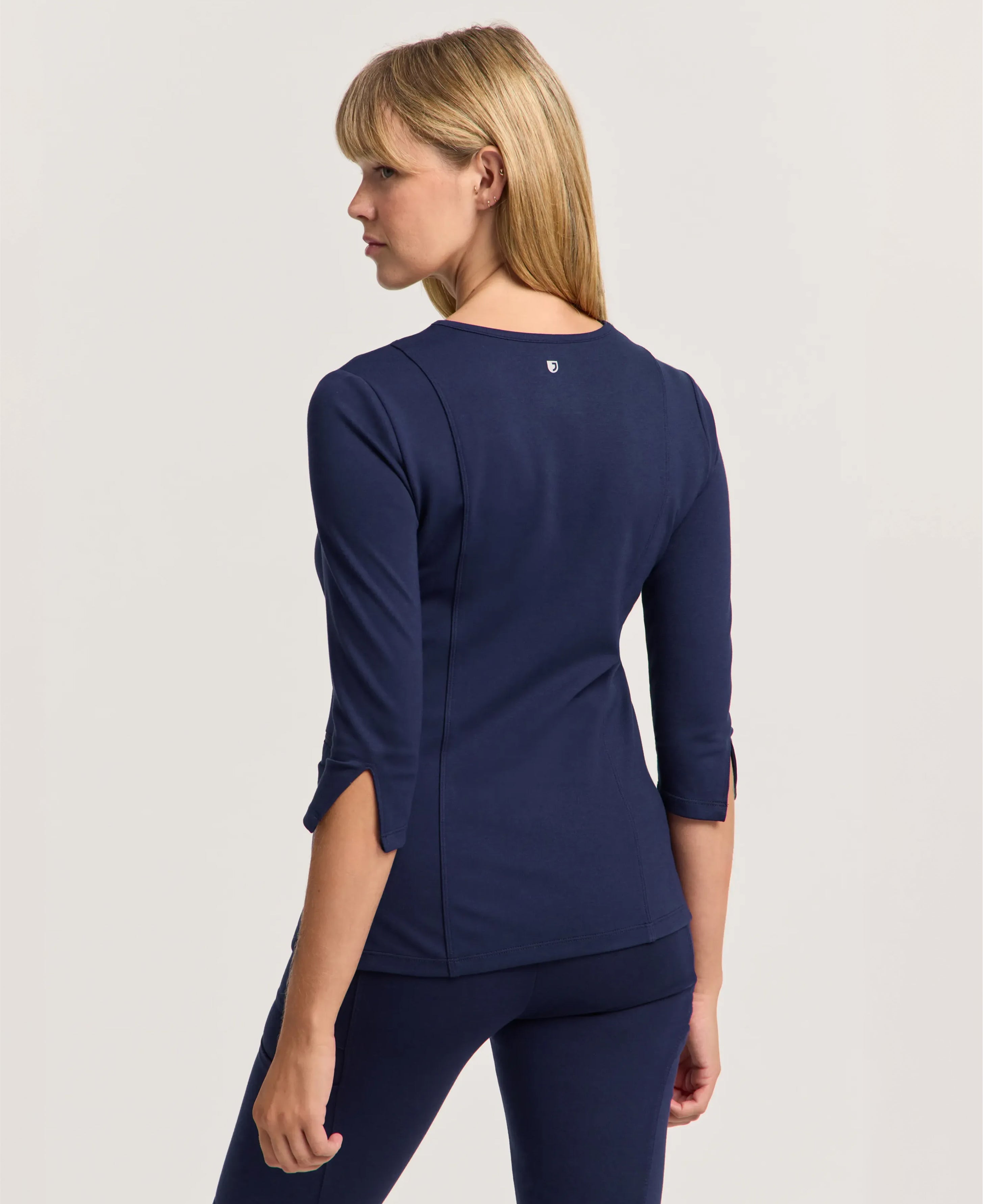 Jaanuu Zoe Slim 3/4-Sleeve Scrub Top in Midnight Navy, product photo 4 of 6