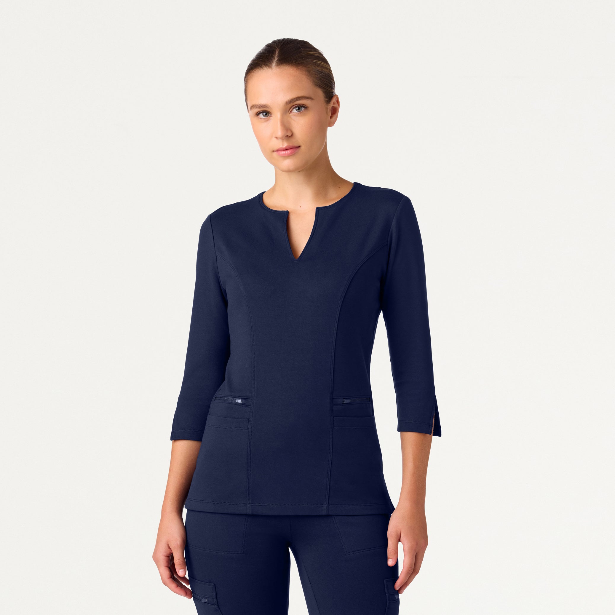 Zoe Slim 3/4-Sleeve ULTRAsoft Scrub Top - Midnight Navy