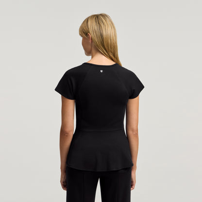 Sorrell Peplum Scrub Top - Black