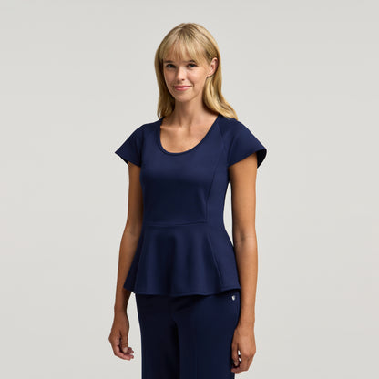 Sorrell Peplum Scrub Top - Midnight Navy
