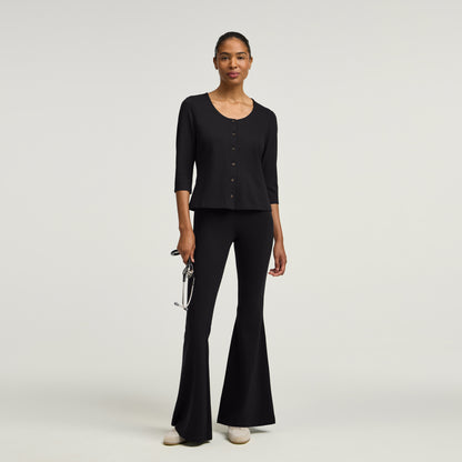 Kenz Buttoned 3/4-Sleeve Scrub Top - Black