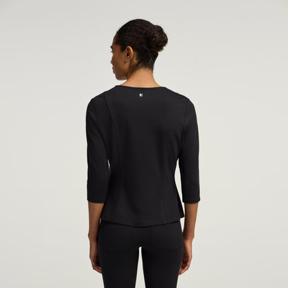 Kenz Buttoned 3/4-Sleeve Scrub Top - Black