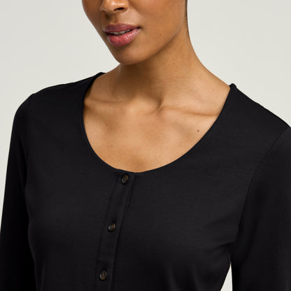 Kenz Buttoned 3/4-Sleeve Scrub Top - Black