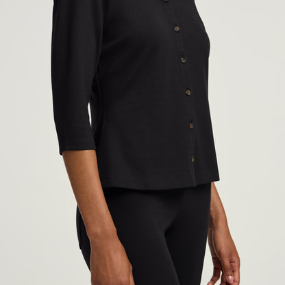 Kenz Buttoned 3/4-Sleeve Scrub Top - Black