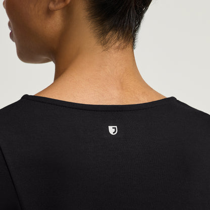 Kenz Buttoned 3/4-Sleeve Scrub Top - Black