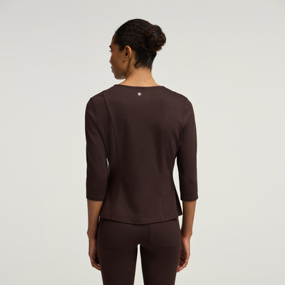 Kenz Buttoned 3/4-Sleeve Scrub Top - Espresso
