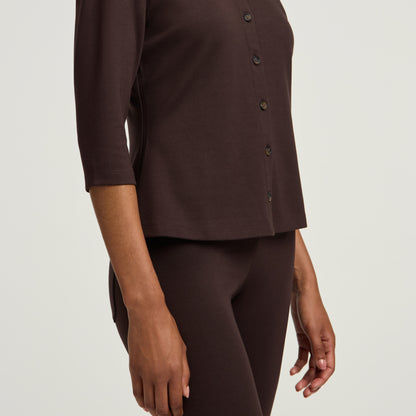 Kenz Buttoned 3/4-Sleeve Scrub Top - Espresso