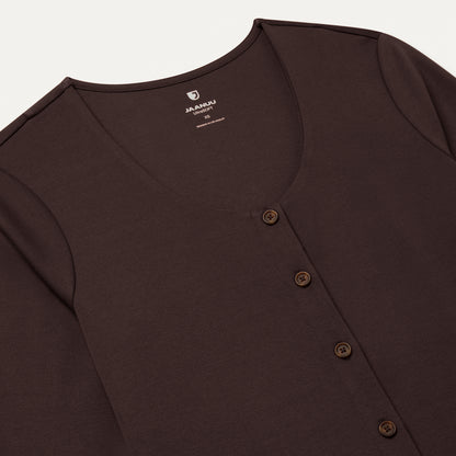 Kenz Buttoned 3/4-Sleeve Scrub Top - Espresso