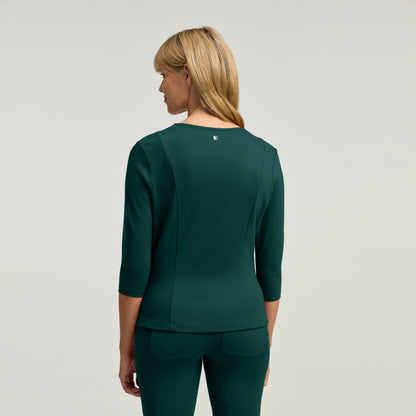 Kenz Buttoned 3/4-Sleeve Scrub Top - Midnight Green